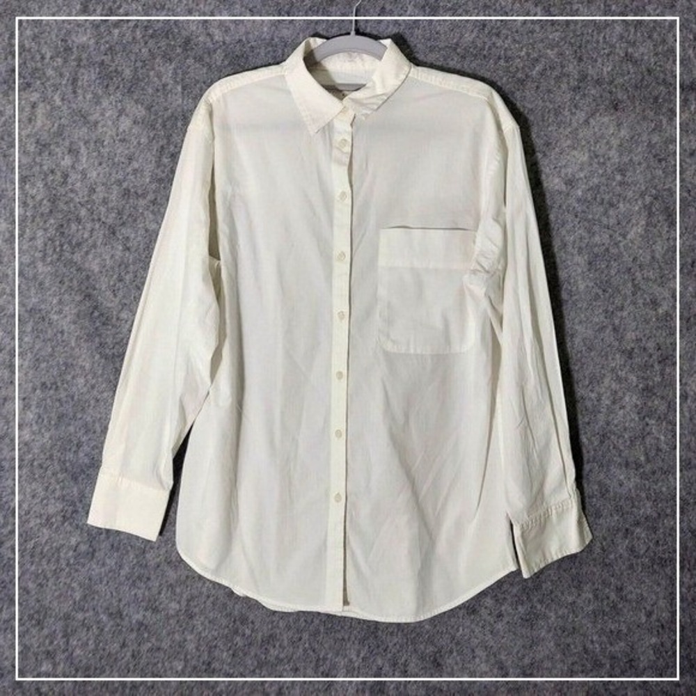 A New Day Women Shirt S White Button Down Tunic Long Sleeve Minimalist Preppy